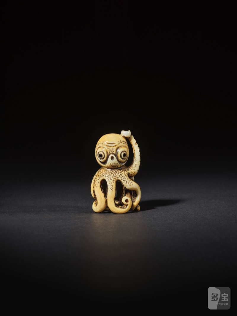 象牙彫根付 蛸 銘「房之」 19世紀 | NETSUKE EN IVOIRE REPRÉSENTANT UN POULPE - 图10